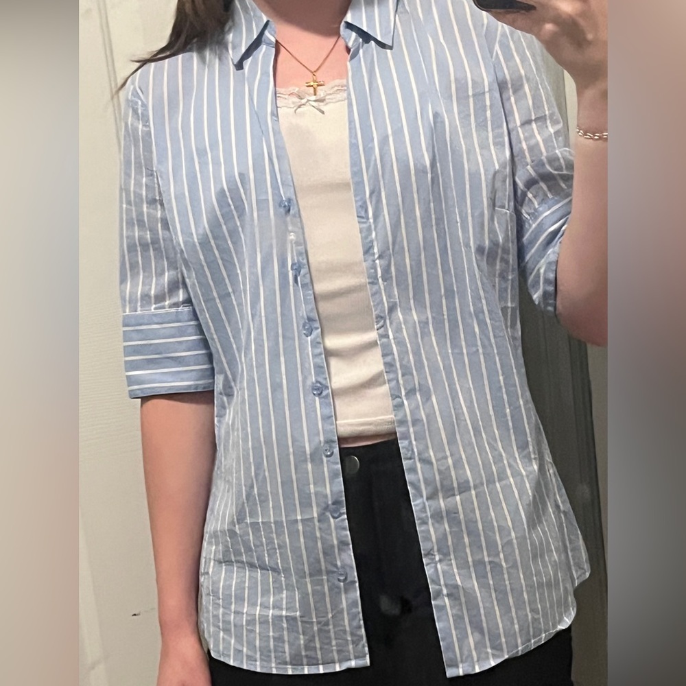 Blue and white strip top